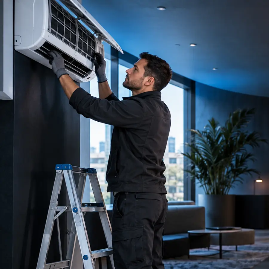 Technicien intervenant sur une climatisation